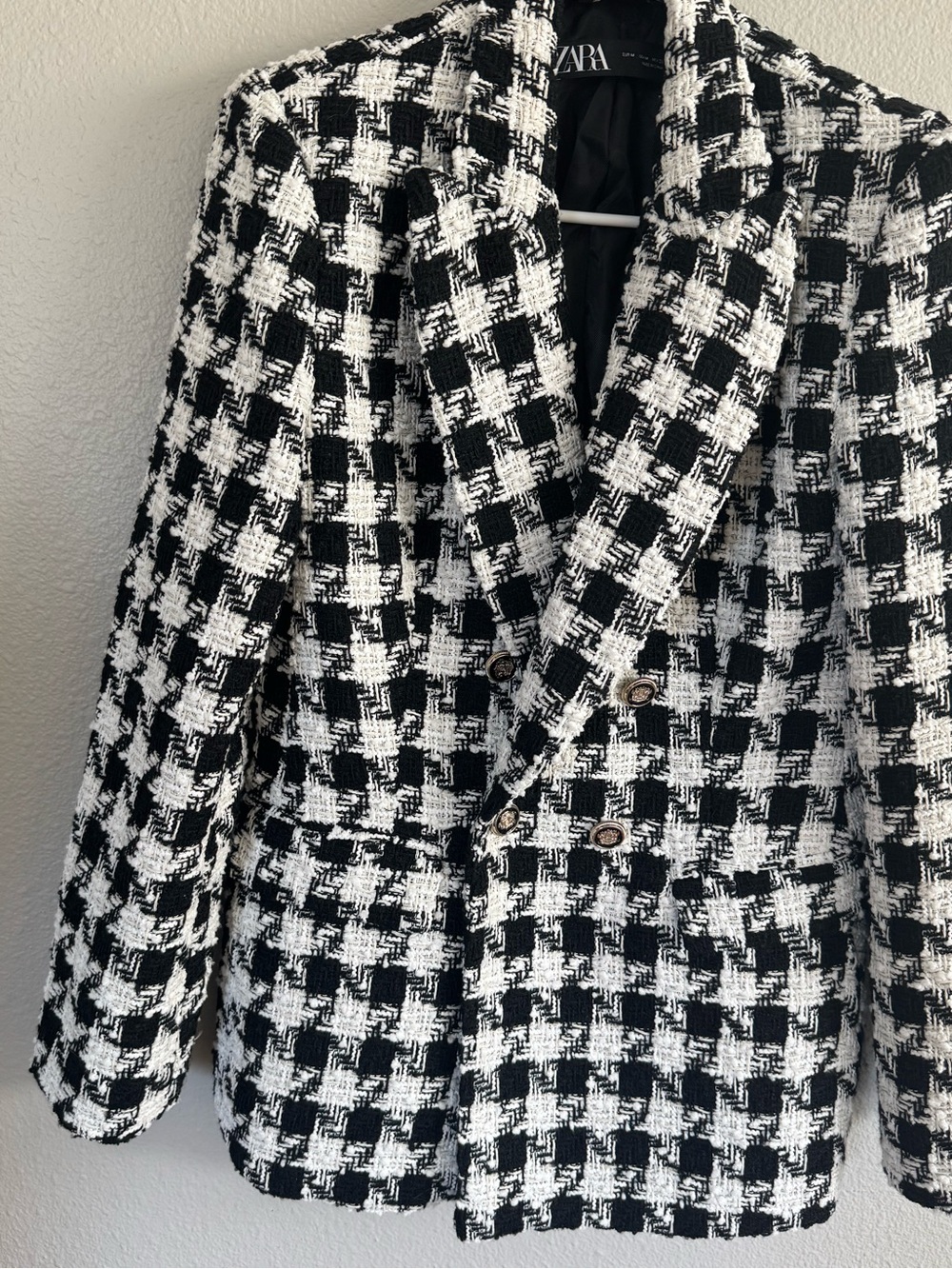 Zara Houndstooth Checkered Tweed Blazer size Medium - Picture 6 of 11